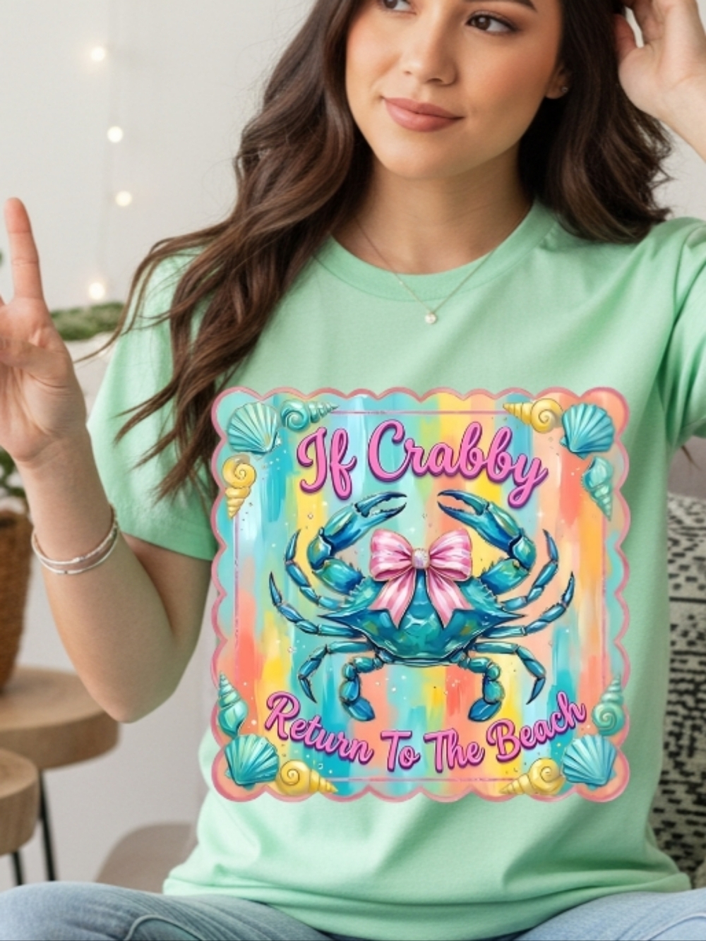 Gildan Light Green "If Crabby Return To The Beach" Short Sleeve Tee